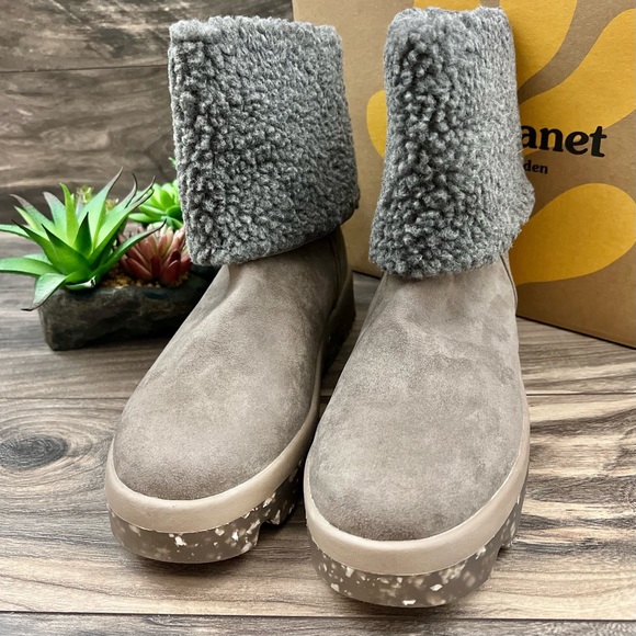 NIB Cool Planet By Steve Madden Restt Faux Shearling Bootie 8.5M Grey Fab - Picture 2 of 12